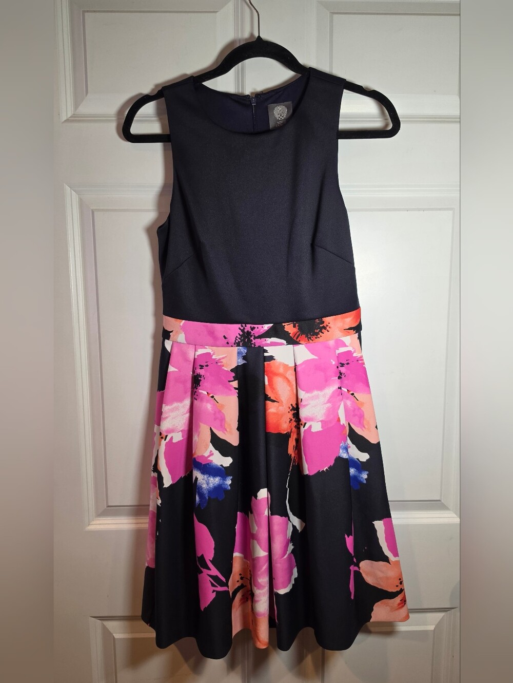 Vince Camuto Navy Floral Fit-and-Flare Dress - Pink & Coral Floral Size 4